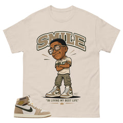 Smile I'm Living My Best Life Shirt - Match Cream Wmns Air Jordan 1 Khaki