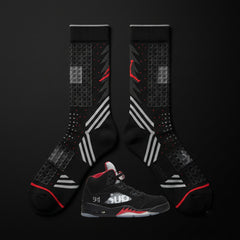 Supreme Black Sneaker Match Socks – Air Jordan 5 Retro Supreme Inspired Mid-Calf Crew Socks