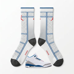 True Blue 2026 Sneaker Match Socks – Air Jordan 3 True Blue Inspired Mid-Calf Crew Socks Unisex