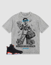 Washed T-shirt Hunger Builds Wealth | Zadago