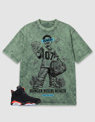 Washed T-shirt Hunger Builds Wealth | Zadago