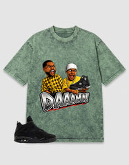 Black Cat 4s Washed T-shirt - Daaamn Sneaker Graphic
