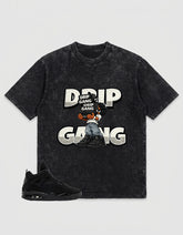 Black Cat 4s Zadago Washed T-shirt Drip Gang Graphic