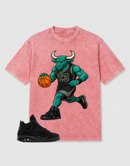Black Cat 4s Zadago Washed T-shirt Raging Bull Graphic