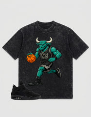Black Cat 4s Zadago Washed T-shirt Raging Bull Graphic