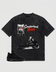 Black Cat 4s Washed T-shirt - Sneakerhead Blood Graphic