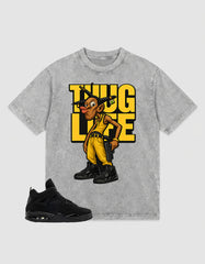 Black Cat 4s Zadago Washed T-shirt Thug Life Graphic