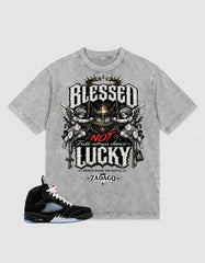 Washed T-shirt to Match Metallic Reimagined 5s - Blessed Not Lucky Graphic