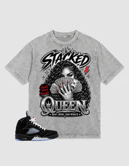 Washed T-shirt to Match Metallic Reimagined 5s - Stacked Queen Graphic