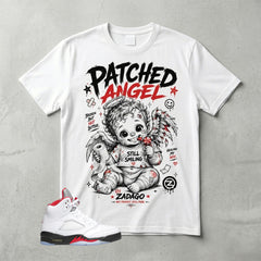 White Fire Red 5s Zadago Shirt Patched Angel Graphic