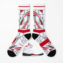White Fire Red Socks – Air Jordan 5 Inspired Mid-Calf Unisex Crew Socks