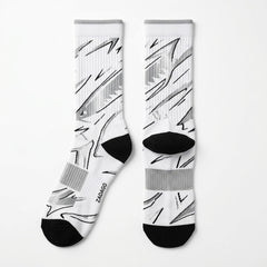 White Metallic Socks – Air Jordan 5 Inspired Mid-Calf Unisex Crew Socks