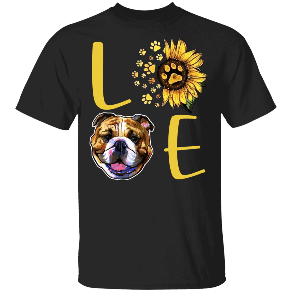 Cute Bulldog Paw Love Sunflower Shirt Womens, Gifts For Dog Lover - Zadago