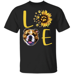 Cute Bulldog Paw Love Sunflower Shirt Womens, Gifts For Dog Lover - Zadago