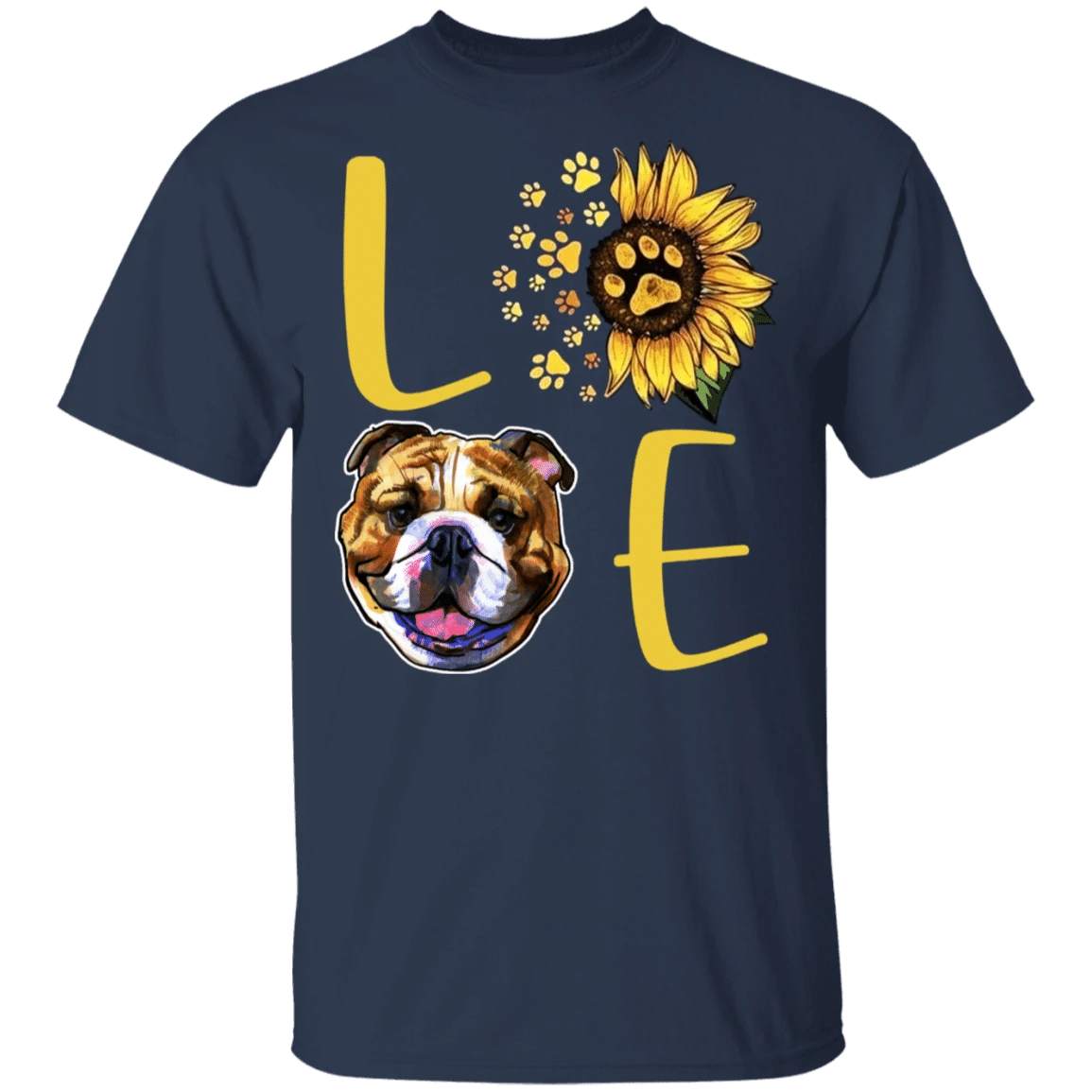 Cute Bulldog Paw Love Sunflower Shirt Womens, Gifts For Dog Lover - Zadago