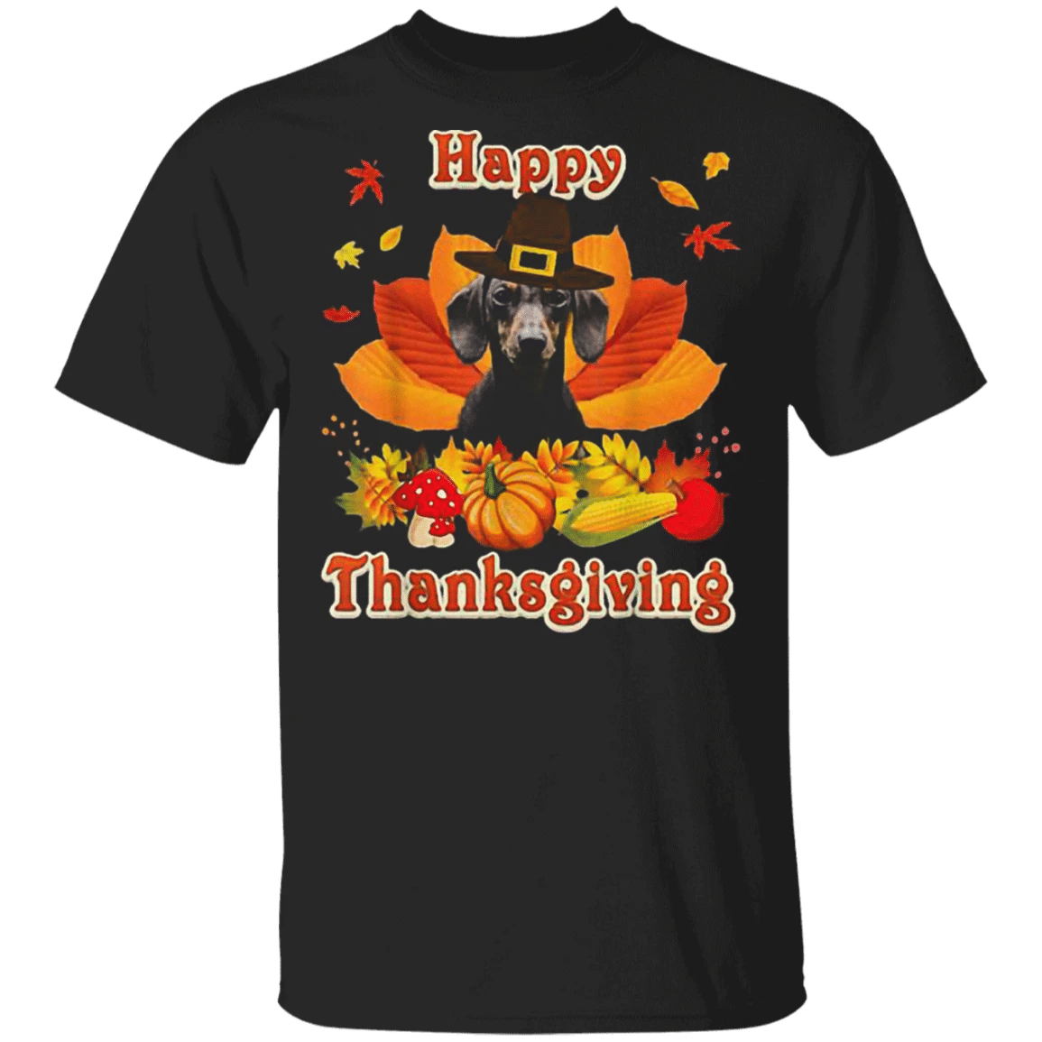 Dachshund Happy Thanksgiving T-Shirt Cute Dog Vintage Fall Designs Weiner Dog Gifts For Unisex - Zadago