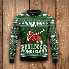 Walking In A Bulldog Wonderland Sweatshirt Funny Dog Ugly Christmas Sweater Winter Gift - Zadago