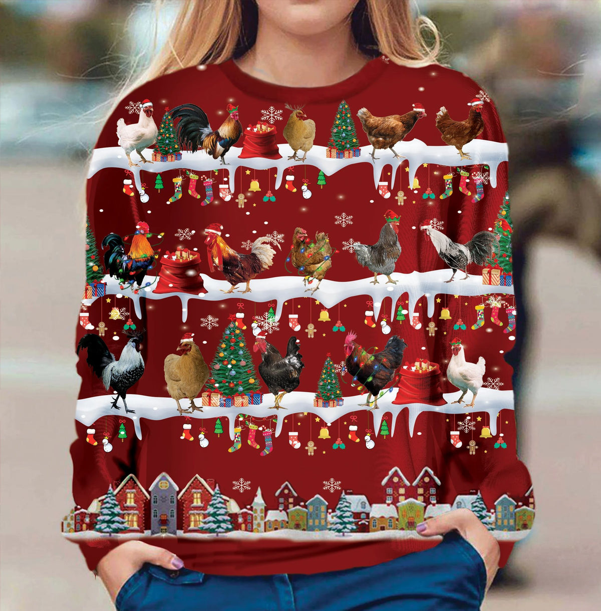 Chicken Christmas Sweater Cute Christmas Sweatshirt Xmas Idea Gift For Chicken Owner - Zadago