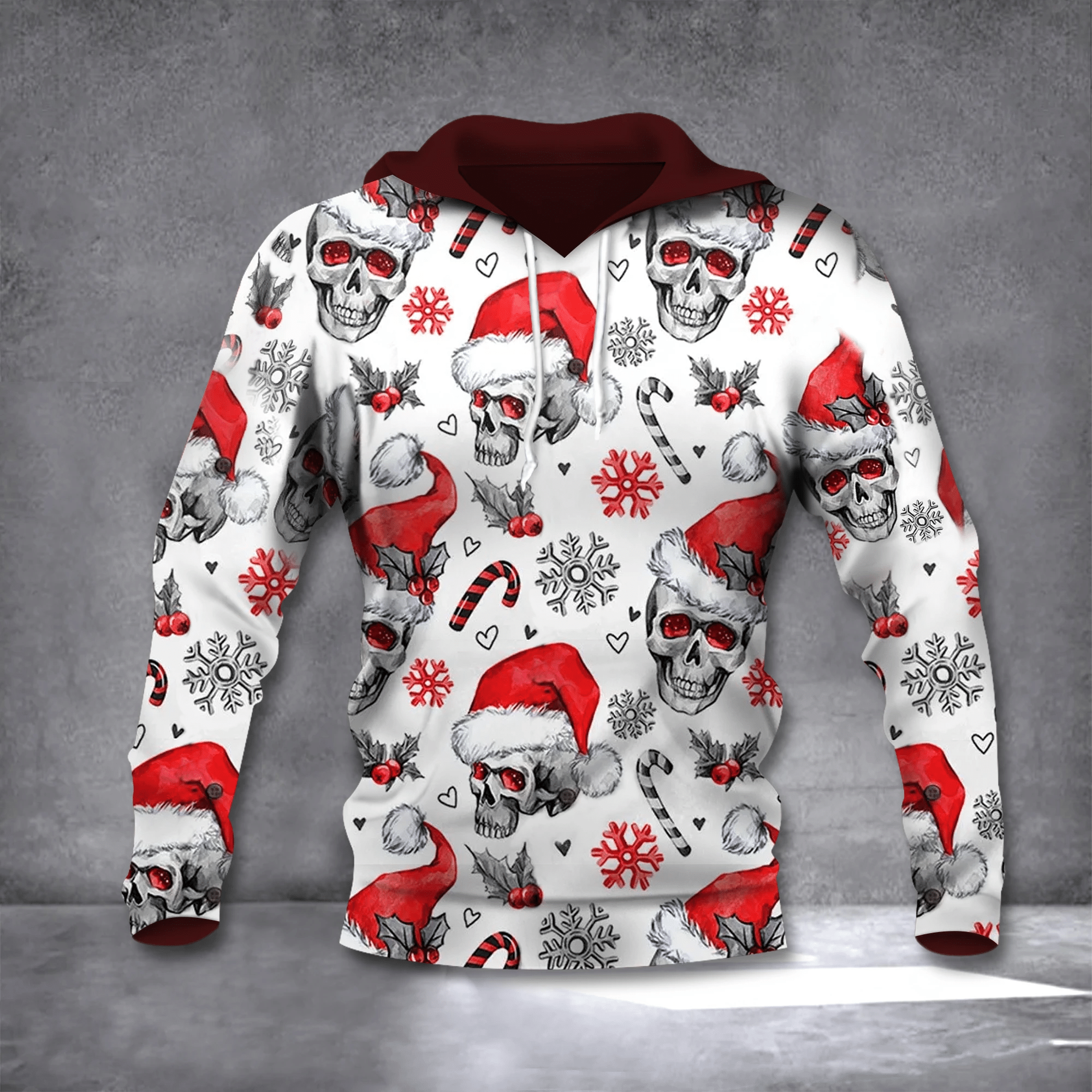 Skull Merry Christmas Hoodie Christmas Skull Santa Hat Hoodie 3D Gift Ideas For Winter - Zadago