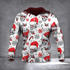 Skull Merry Christmas Hoodie Christmas Skull Santa Hat Hoodie 3D Gift Ideas For Winter - Zadago