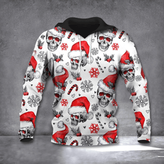 Skull Merry Christmas Hoodie Christmas Skull Santa Hat Hoodie 3D Gift Ideas For Winter - Zadago