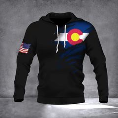 Colorado Flag And US Flag Logo Hoodie Pride Colorado State Flag Hoodie Winter Gift For Coworker - Zadago
