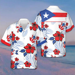Puerto Rico Flag Frog And Hibiscus Hawaiian Shirt Summer Button Up Shirts Patriotic Gifts - Zadago