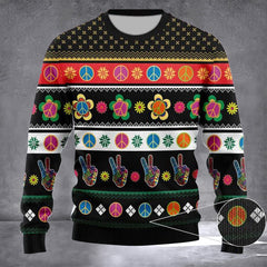 Hippie Peace Sign Ugly Christmas Sweater Peace Love Merry Christmas Clothing Gift Ideas - Zadago