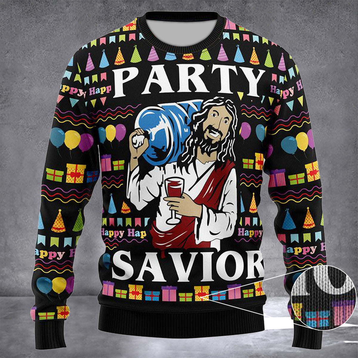 Jesus Party Savior Ugly Christmas Sweater Funny Jesus Christmas Sweater Jumper Gifts - Zadago