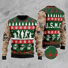 Marine Corps Veteran Ugly Christmas Sweater USMC Christmas Gifts For Veterans - Zadago