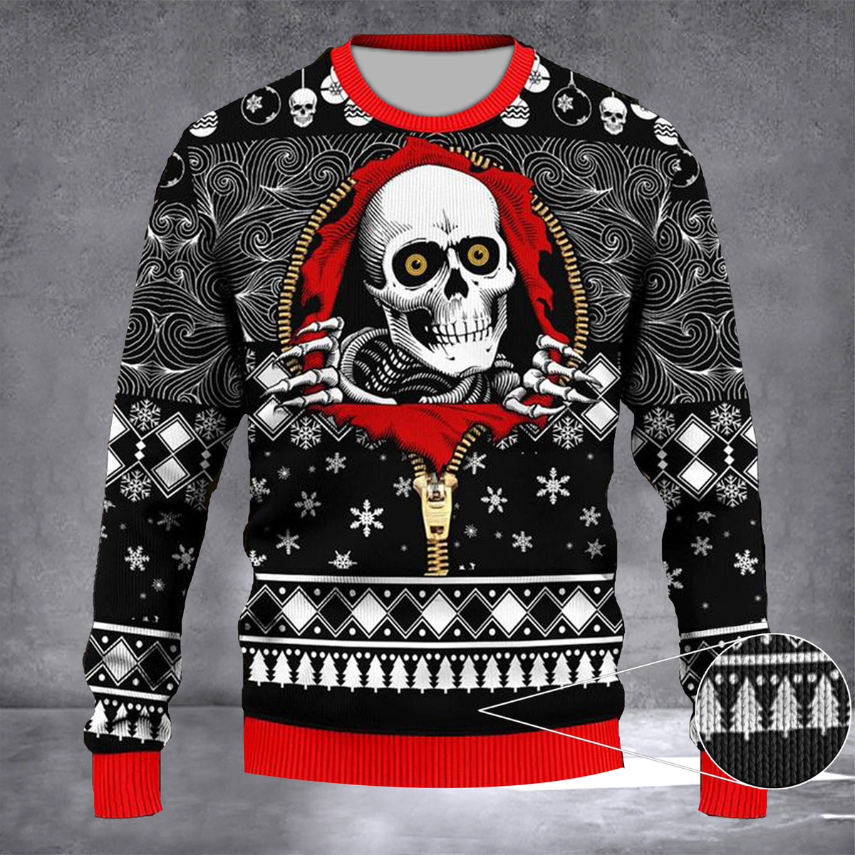 Skull Inside Zip Ugly Christmas Sweater Funny Skull Xmas Jumper Christmas 2026 Gifts - Zadago