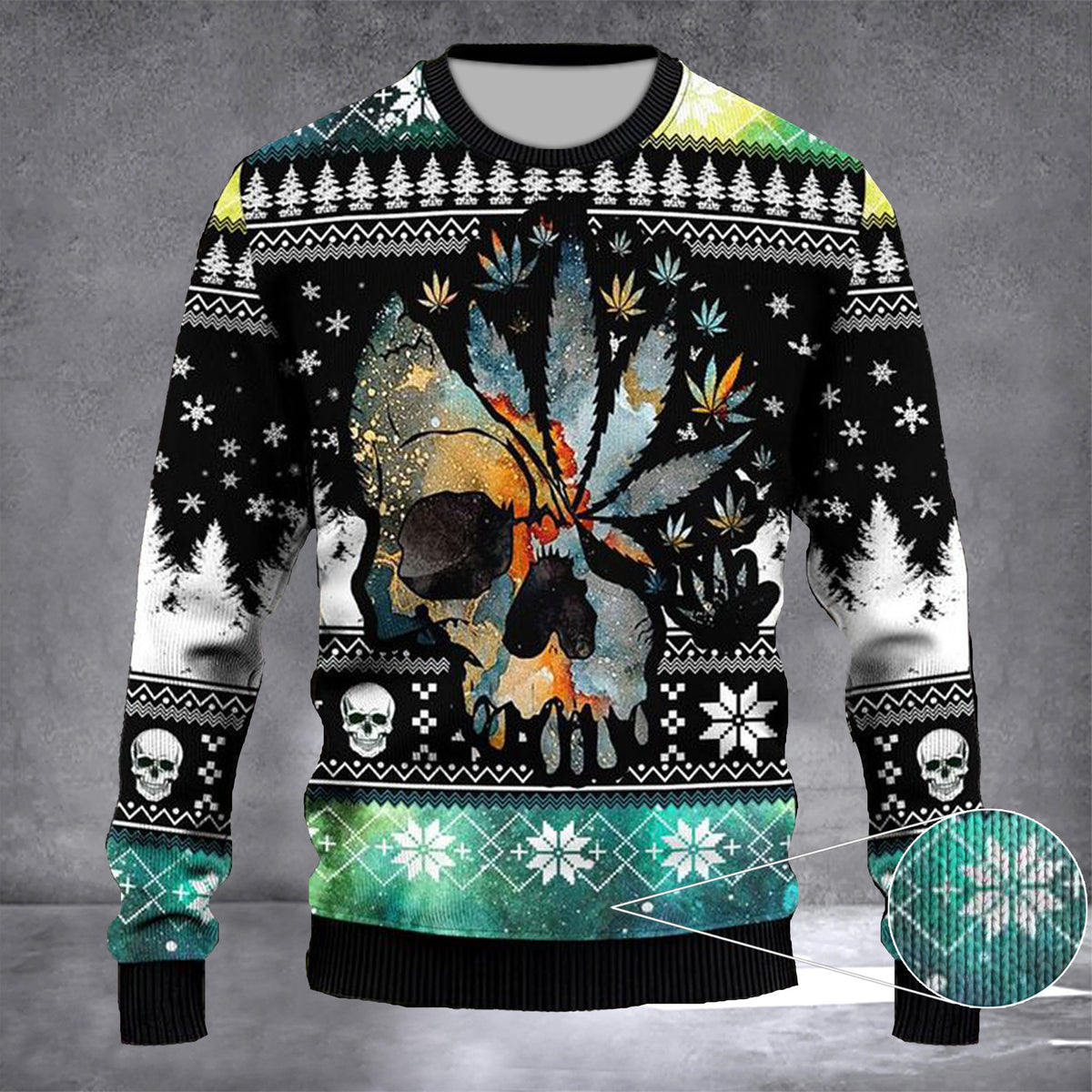 Skull Weed Leaf Ugly Christmas Sweater Mens Xmas Sweater Christmas Gift For Brothers - Zadago