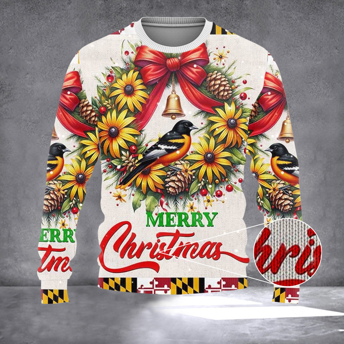 Black-Eyed Susan Christmas Wreath And Baltimore Oriole Maryland Sweater Maryland Xmas Gifts - Zadago
