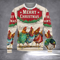 Chickens Merry Christmas Sweater Three Hens With Light Christmas Clothing Chicken Lovers Gifts - Zadago