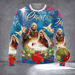 Christmas Begins With Christ Sweater The Birth Of Jesus Christmas Clothing 2026 Ideas - Zadago