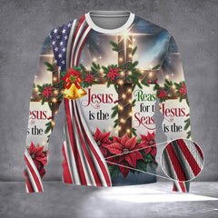 Jesus Is The Reason For The Season Ugly Christmas Sweater USA Flag Christian Xmas Gifts - Zadago