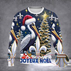 Louisiana Pelican Cajun Joyeux Noel Ugly Christmas Sweater Louisiana Holiday Xmas Clothing - Zadago