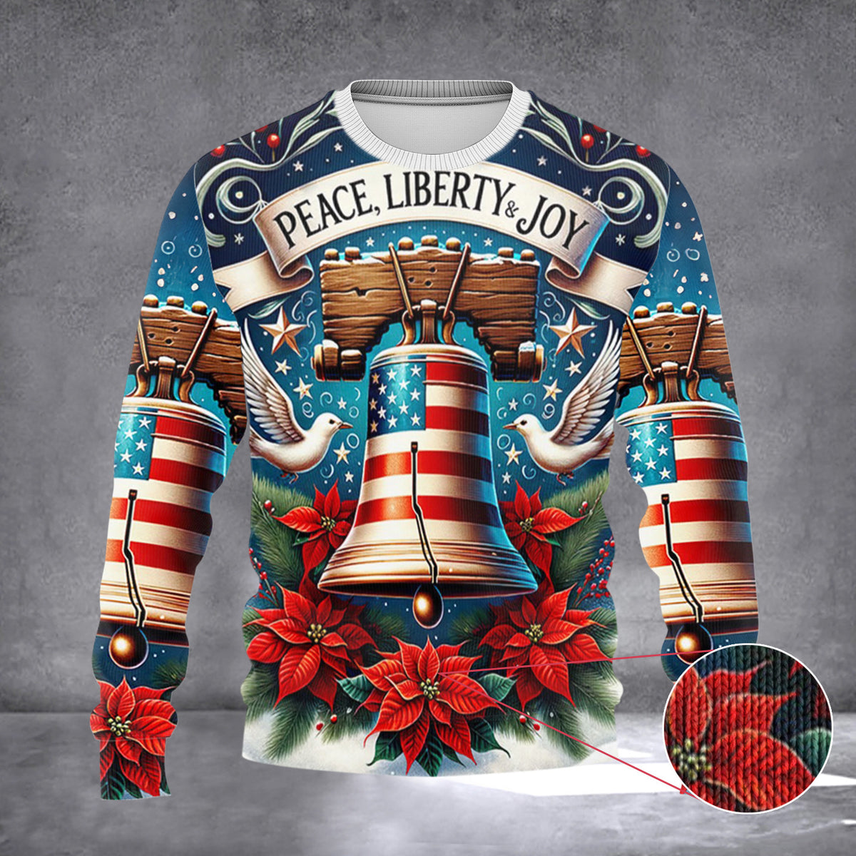 Liberty Bell Peace Joy Ugly Christmas Sweater USA Flag Christmas Gifts For Men - Zadago
