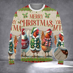 Merry Christmas Chicken Sweater Three Hens With Light Xmas Clothing Gifts For Chicken Lovers - Zadago