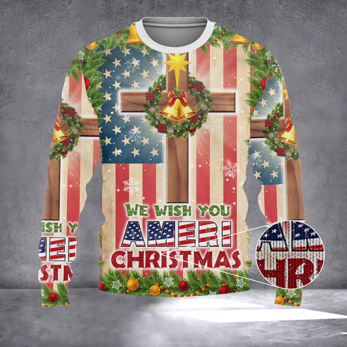 We Wish You Ameri Christmas Sweater Christian Cross American Flag Sweater Gifts For Christmas - Zadago