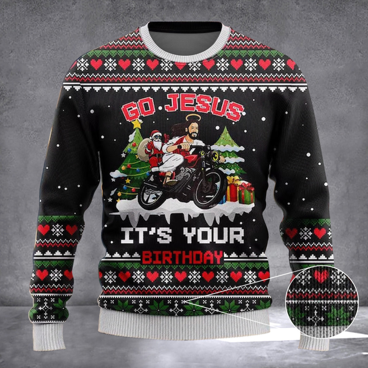 Go Jesus It's Your Birthday Ugly Christmas Sweater Santa Jesus Ride Motorbike Sweater For Xmas - Zadago