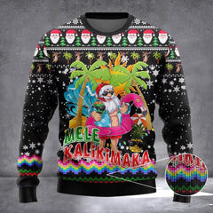 Hawaii Santa Claus Mele Kalikimaka Ugly Christmas Sweater Funny Xmas Sweater Men Women - Zadago