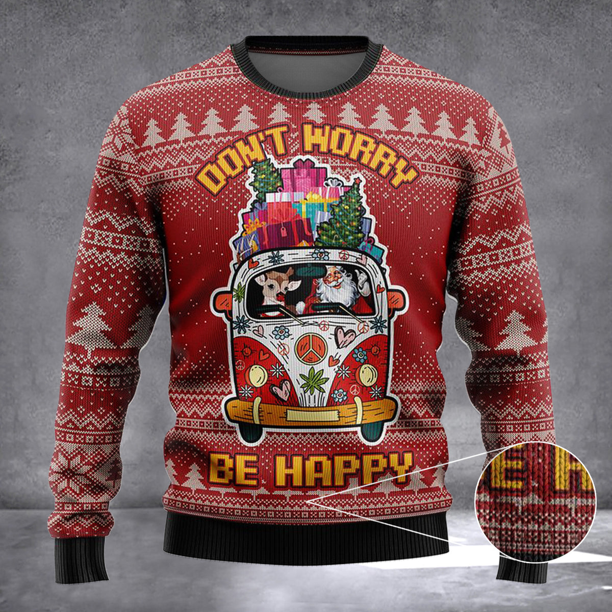 Hippie Car Ugly Christmas Sweater Don'T Worry Be Happy Ugly Sweater Men - Zadago