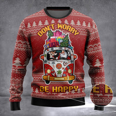 Hippie Car Ugly Christmas Sweater Don'T Worry Be Happy Ugly Sweater Men - Zadago