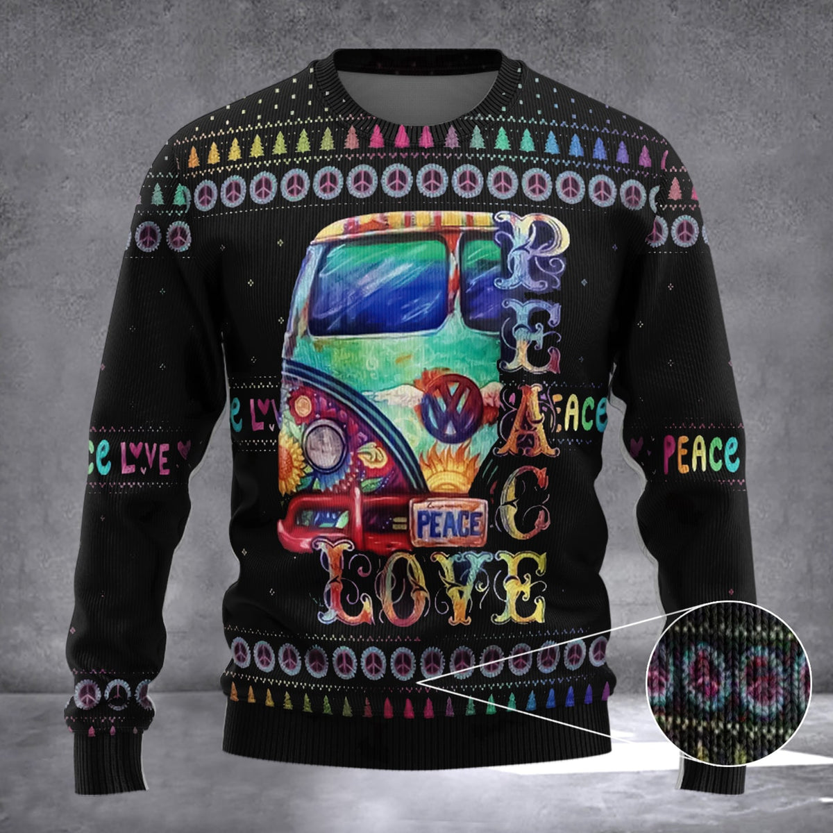 Hippie Peace Love Ugly Christmas Sweater Mens Christmas Sweater Gifts For Family - Zadago
