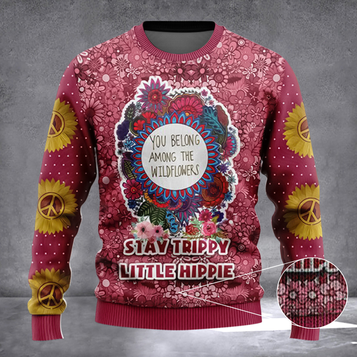 Stay Trippy Little Hippie Ugly Christmas Sweater 2026 Xmas Flowers Sweater Gifts For Her - Zadago