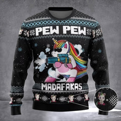 Unicorn Pew Pew Madafakas Ugly Christmas Sweater Unicorn Xmas Sweater Funny Clothing - Zadago