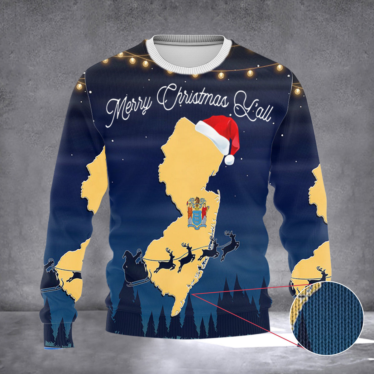 New Jersey Merry Christmas Y'all Ugly Xmas Sweater Patriotic New Jersey Xmas Apparel - Zadago
