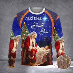 Santa Every Knee Shall Bow Ugly Christmas Sweater Nativity Of Jesus Christian Xmas Gifts - Zadago
