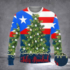 Puerto Rico Feliz Navidad Xmas Tree Ugly Christmas Sweater Xmas Gifts For Puerto Rican - Zadago